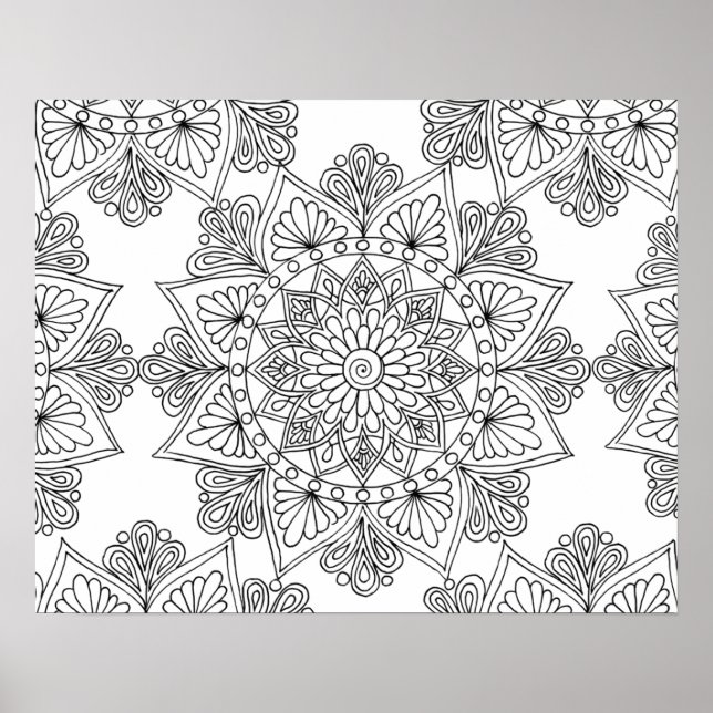 Blommigt Mandala Geometric Mönster Vuxen Coloring Poster (Framsidan)