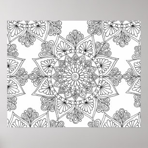 Blommigt Mandala Geometric Mönster Vuxen Colour Poster