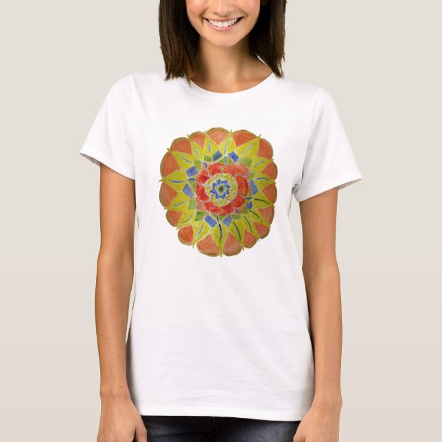 Blommigt Mandala Handmålade Kvinnor i topp T-Shirt (Framsida)