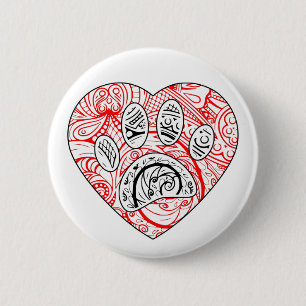 Blommigt Mandala Hund Paw Skriv ut Red Heart Knapp