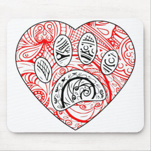 Blommigt Mandala Hund Paw Skriv ut Red Heart Musmatta