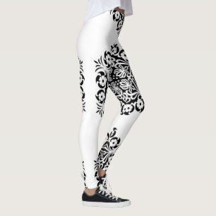 Blommigt Mandala in Black & White Leggings