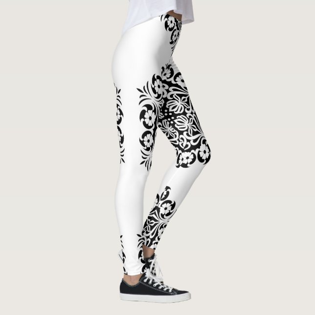 Blommigt Mandala in Black & White Leggings (Höger)