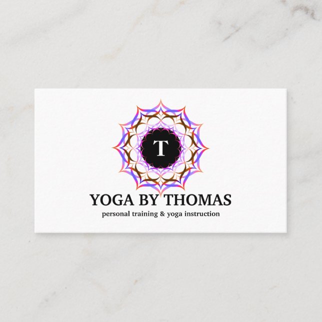 Blommigt Mandala Logotyp Monogram Yoga Instructor Visitkort (Framsida)