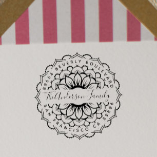 Blommigt Mandala Modern Typography-Returadress Självfärgande Stämpel