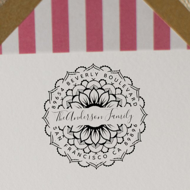 Blommigt Mandala Modern Typography-Returadress Självfärgande Stämpel (Skapare uppladdad)