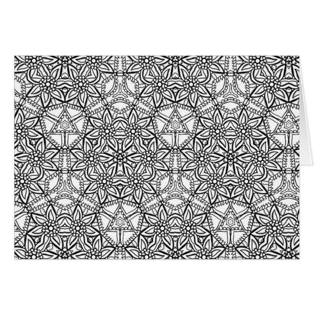 Blommigt Mandala Mönster Geometric Vuxen Coloring Hälsningskort (Framsidan Horizontal)