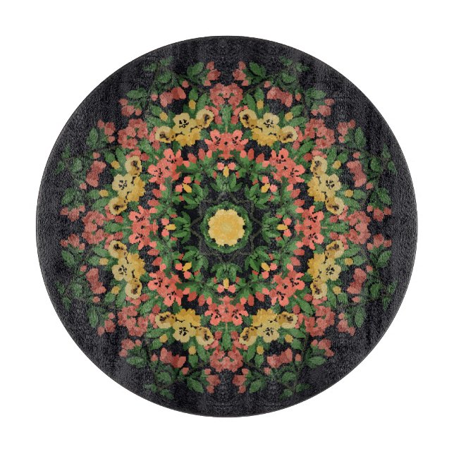 Blommigt mandala: röd, gultens vintage. (Framsidan)
