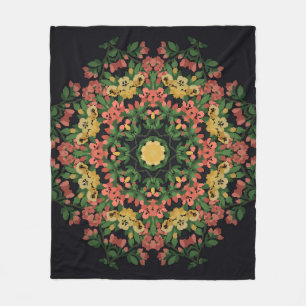 Blommigt mandala: röd, gultens vintage. fleecefilt