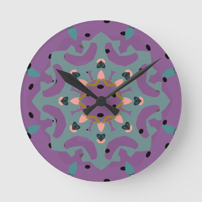 Blommigt Mandala Rund Klocka (Framsida)