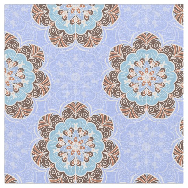 Blommigt Mandala Tile i Light Blue Tyg (Närbild)