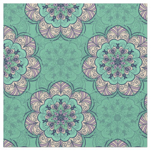 Blommigt Mandala Tile i Mint & Lavender Tyg