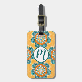 Blommigt Mandala Tile in Orange & Teal Bagagebricka