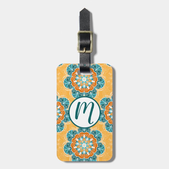Blommigt Mandala Tile in Orange & Teal Bagagebricka (Vertikal Framsida)