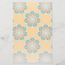 Blommigt Mandala Tile in Orange & Teal Brevpapper