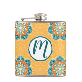 Blommigt Mandala Tile in Orange & Teal Fickplunta