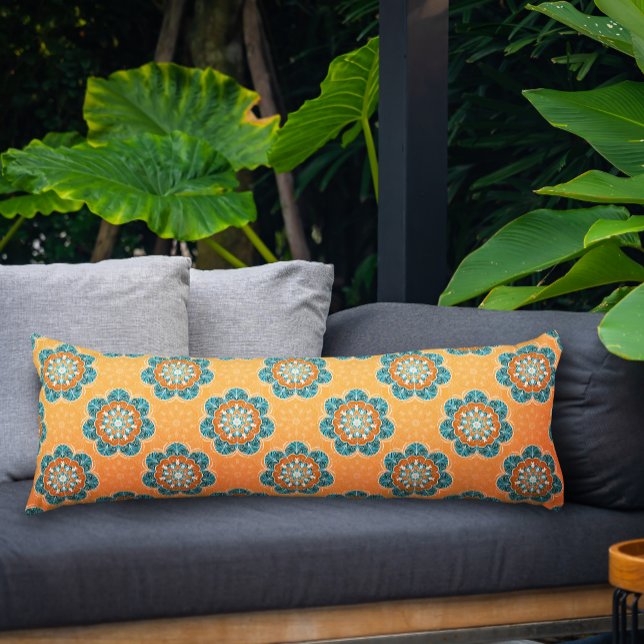 Blommigt Mandala Tile in Orange & Teal Kroppskudde (Yellow Mandala Pattern Body Pillow)