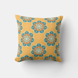 Blommigt Mandala Tile in Orange & Teal Kudde