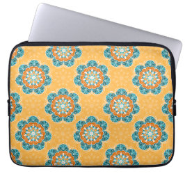 Blommigt Mandala Tile in Orange & Teal Laptop Fodral