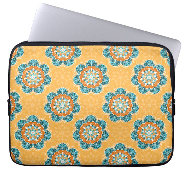 Blommigt Mandala Tile in Orange & Teal Laptop Fodral (Framsidan)