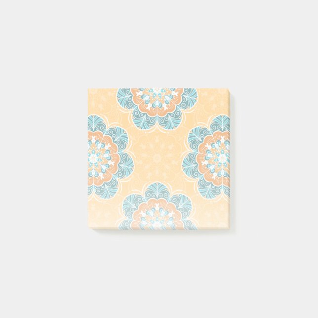 Blommigt Mandala Tile in Orange & Teal Post-it Block (Framsida)