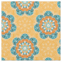 Blommigt Mandala Tile in Orange & Teal