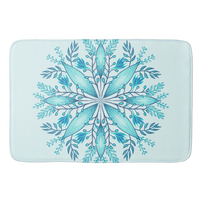 Blommigt Mandala - Turcos Blue Boho Snowflake Badrumsmatta (Framsidan)
