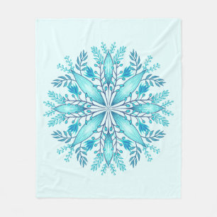 Blommigt Mandala - Turcos Blue Boho Snowflake Fleecefilt