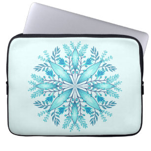 Blommigt Mandala - Turcos Blue Boho Snowflake Laptop Fodral