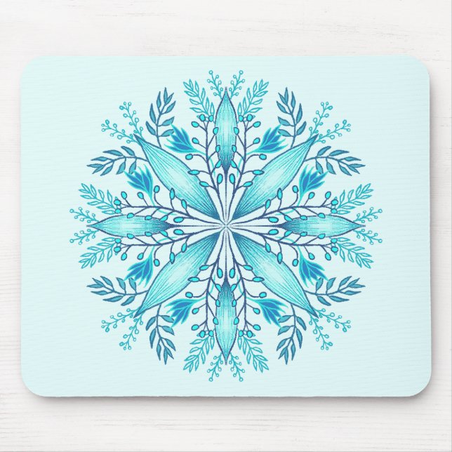 Blommigt Mandala - Turcos Blue Boho Snowflake Musmatta (Framsidan)