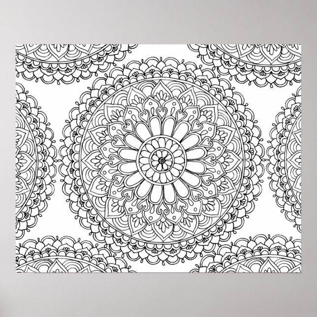 Blommigt Mandala Vuxen Coloring Poster (Framsidan)