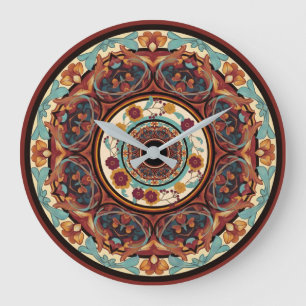 Blommigt Mandala Wall Clock Stor Klocka