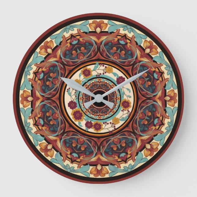 Blommigt Mandala Wall Clock Stor Klocka (Framsida)
