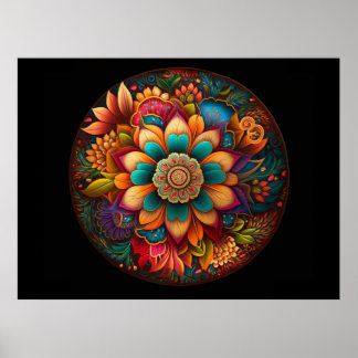 Blommigt Mandalas Poster