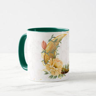 Blommigt Måne, Beige och Gult Graphic Mugg