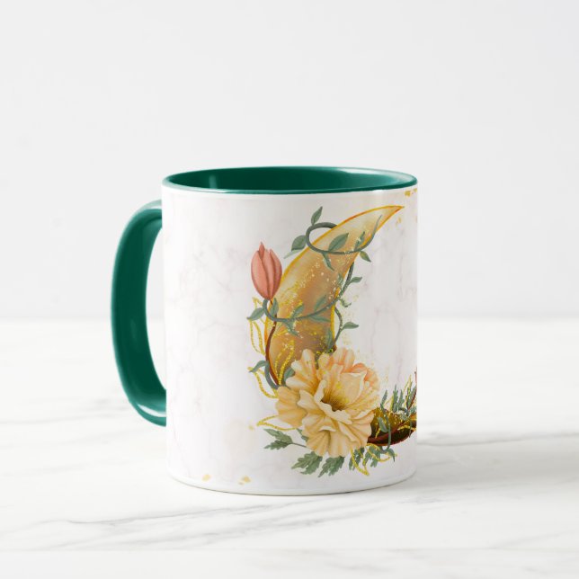 Blommigt Måne, Beige och Gult Graphic Mugg (Framsida vänster)