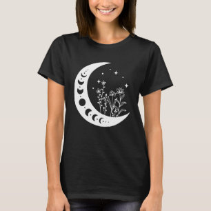 Blommigt Måne, Boho, Blommigt Måne Flowers Crescen T Shirt