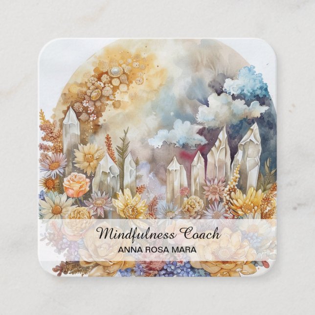 *~* Blommigt Måne Flowers QR AP70 Crystals, Fullt Fyrkantigt Visitkort (Framsida)