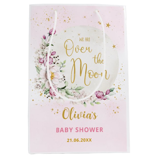 Blommigt Måne Rosa Baby Shower (Framsidan)