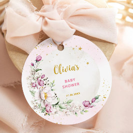 Blommigt Måne Rosa Baby Shower Gåvor Etiketter