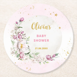 Blommigt Måne Rosa Baby Shower Underlägg Papper Rund
