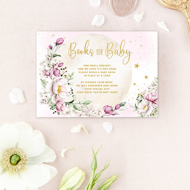 Blommigt Måne Rosa Bokar för Baby Tilläggskort (Skapare uppladdad)