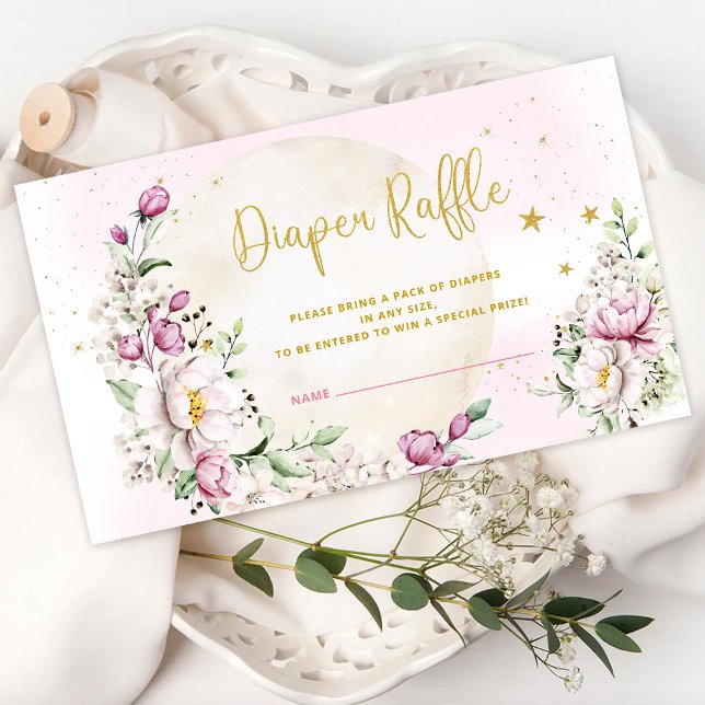 Blommigt Måne Rosa Diaper Raffle Tilläggskort (Skapare uppladdad)