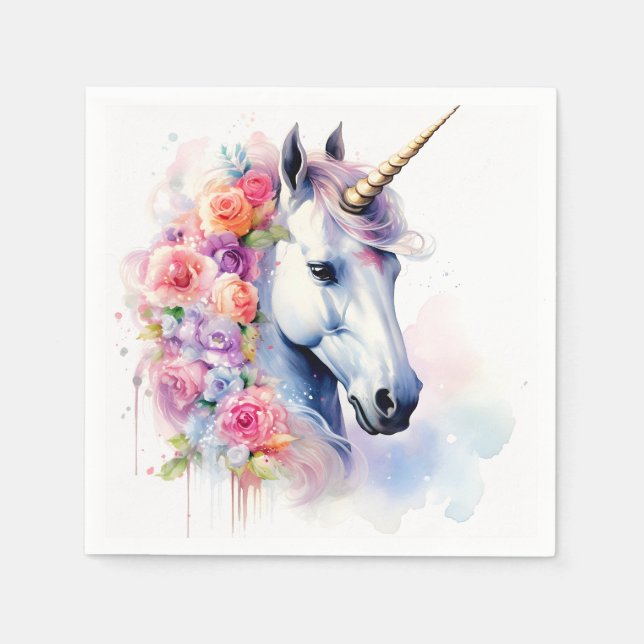 Blommigt Mane Unicorn/Horse Papper Pappersservett (Framsidan)