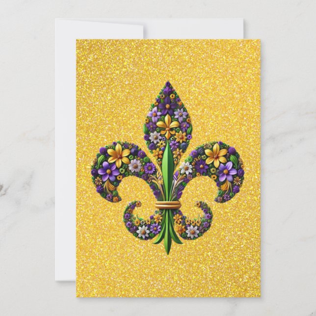 Blommigt Mardi Gras fleur de lis Julkort (Framsida)