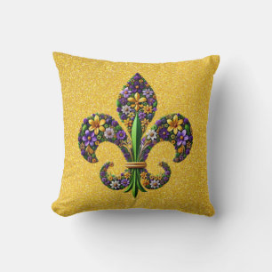 Blommigt Mardi Gras fleur de lis Kudde