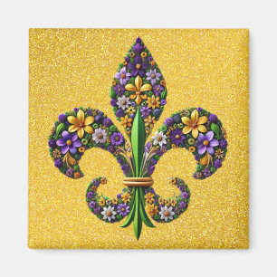 Blommigt Mardi Gras fleur de lis Magnet