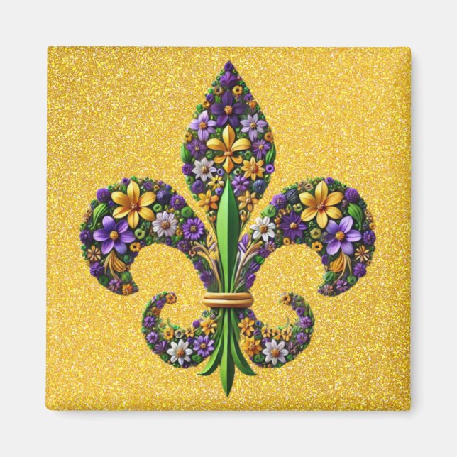 Blommigt Mardi Gras fleur de lis Magnet (Framsidan)