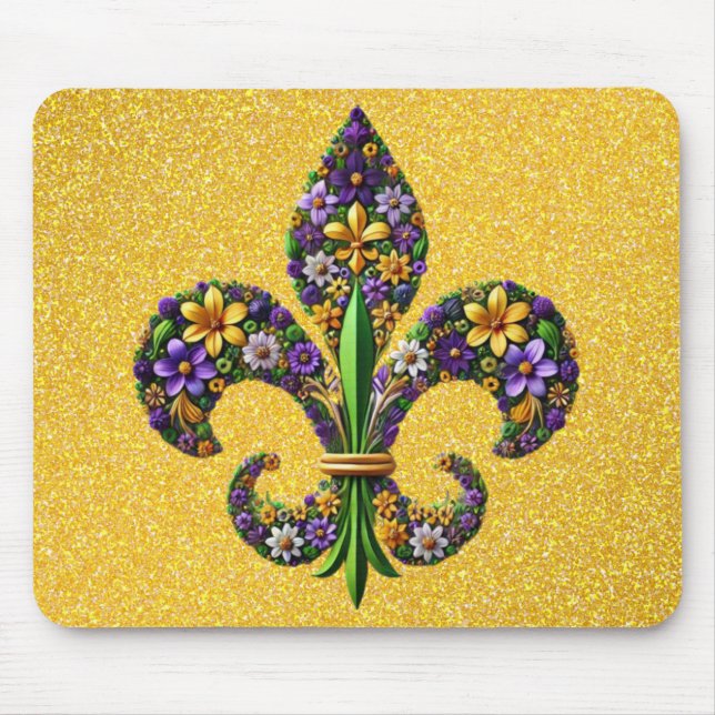 Blommigt Mardi Gras fleur de lis Musmatta (Framsidan)