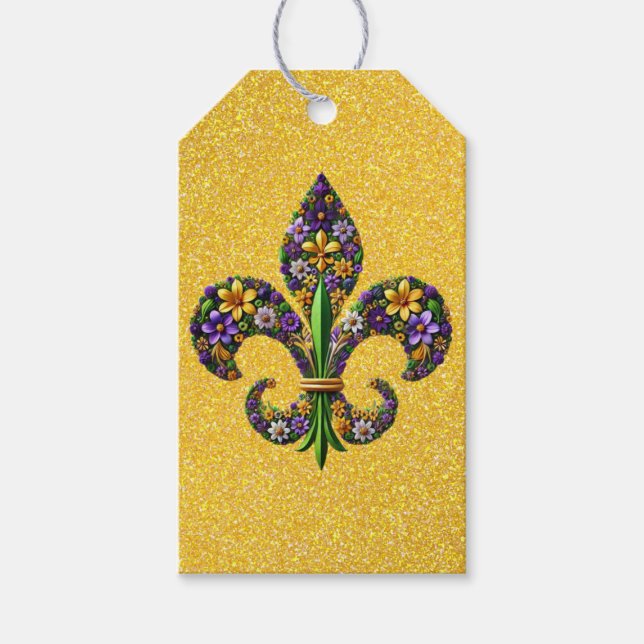 Blommigt Mardi Gras fleur de lis Presentetikett (Framsidan)